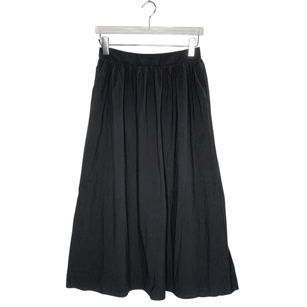 Wayf Pleated Midi Skirt S Black A-Line 100% Cotton Swing Easy Care Nordstrom